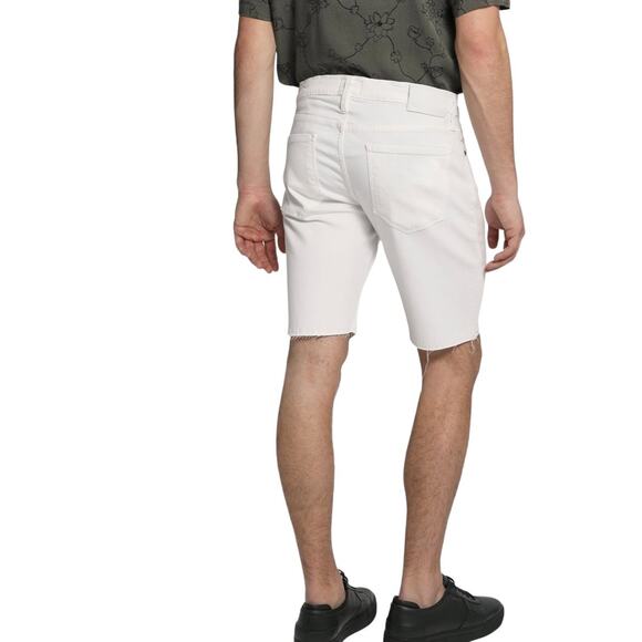 Paige Federal Iced Frost White Denim Raw Hem Cut Off Jean Shorts 30/32 NWT - Picture 2 of 12